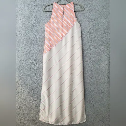 ZARA  Satin Effect Maxi Dress XS Long Striped Sleeveless Flowy Side Slits Lined