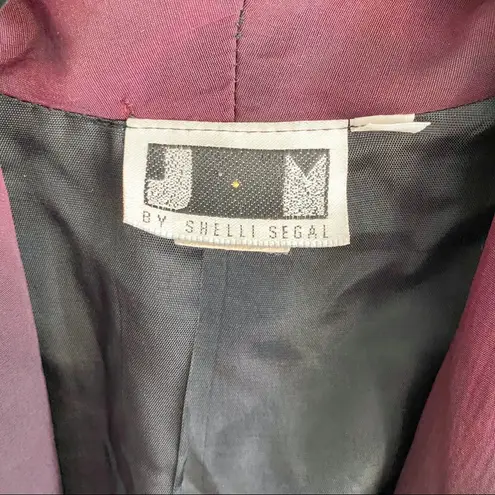 JM by Shelli Segal Vintage Beaded Lapel Wine Blazer Size Medium
