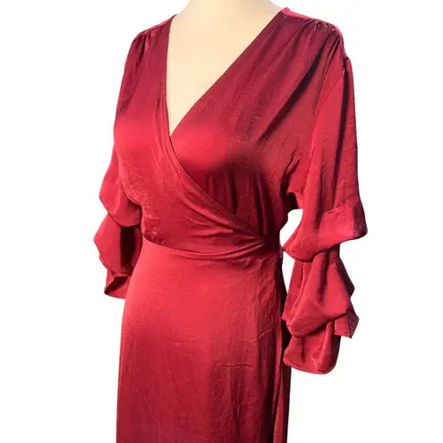 Aakaa NEW Burgundy Ruffle Wrap Maxi Holiday Dress M Long Gown Formal Evening