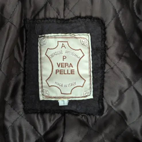 Vintage Heavy Leather Italian Made 80's Jacket. Brown Size L