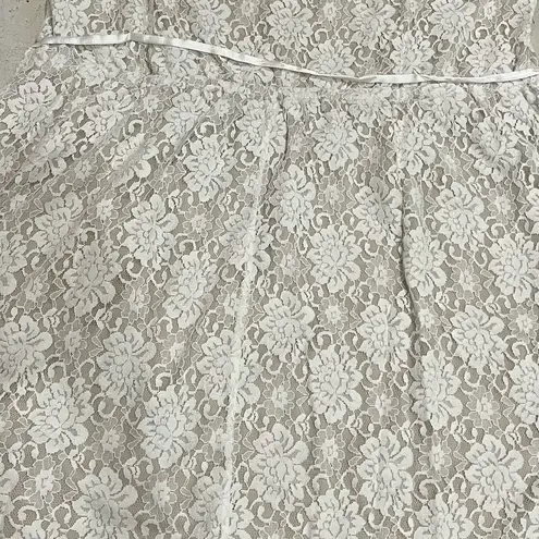 Apt. 9 Women’s Dress 👗 Fit & Flare White Lace Sleeveless 2X Nude lining Satin Belt Tie