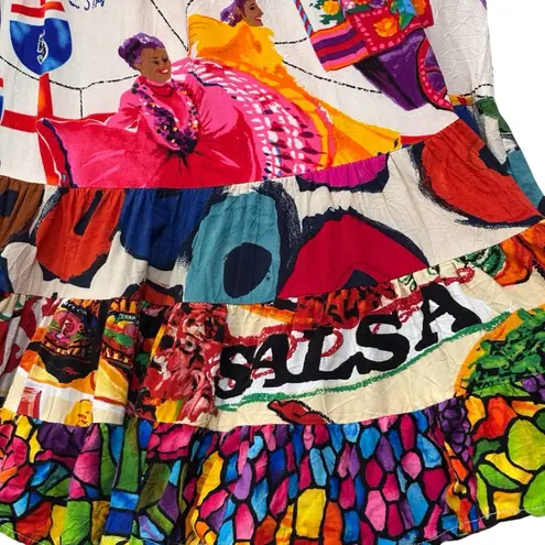 Jams World Vintage Tiered Ruffle Salsa la Cocina Skirt Stretch waist Women Small