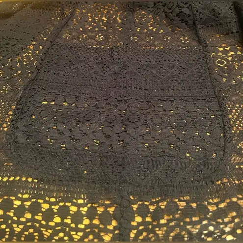 Elevenses open front long sleeve black beach cover up, size Small