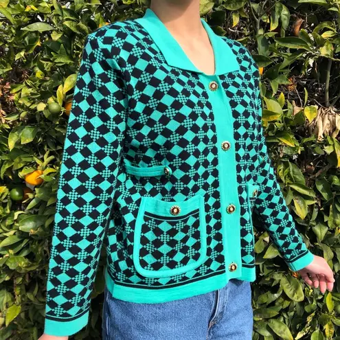 American Vintage vintage turquoise diamond blazer tweed jacket