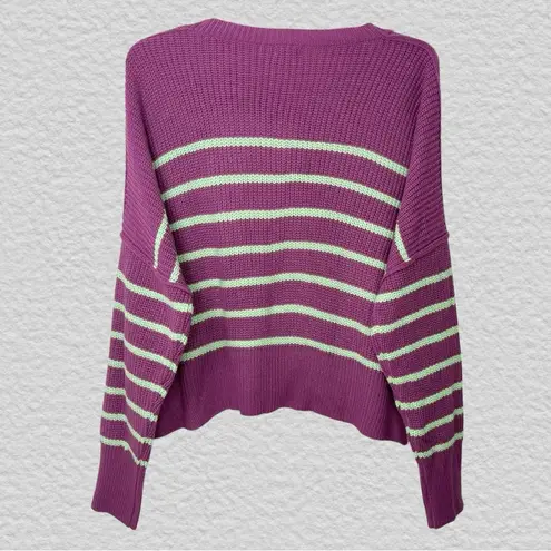 En Crème Striped Oversized Cropped Sweater Women’s M L Purple Mint Chunky Knit Green Size M