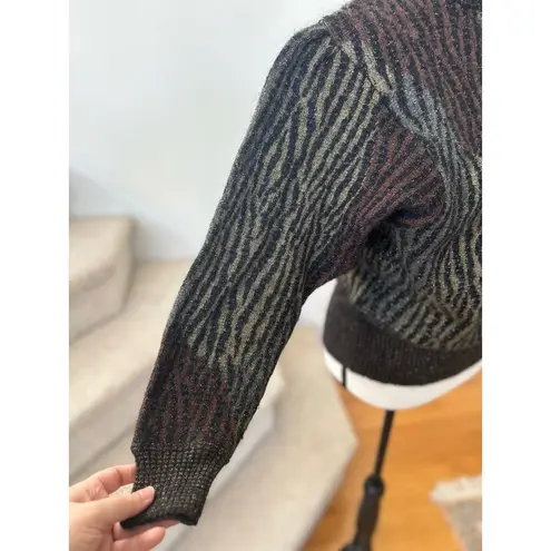 Bogner Wool & Mohair Blend Brown Metallic Zebra Print Sweater Size 10