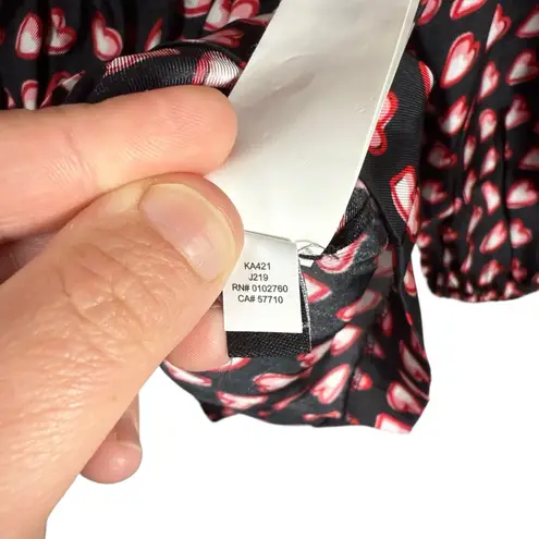 Kate Spade NWOT  Fancy Hearts Riviera Silk Blouse Black/Red/Pink Size S