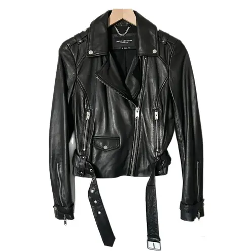 Marc New York Andrew Marc Black Genuine Leather Moto Jacket Size Small