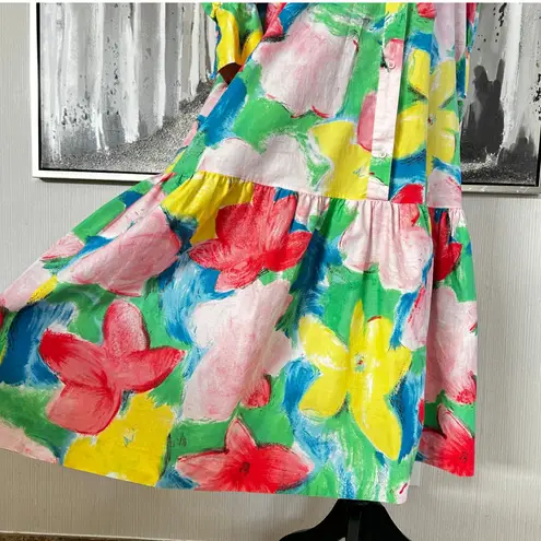 Egon Von Furstenberg Floral Maxi Shirt Dress Flowy Puffy Sleeve Tiered Cotton Yellow Size undefined