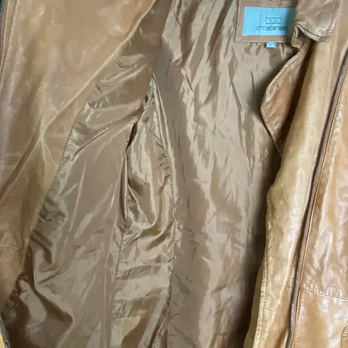 Bod Christensen 100% Leather Tan Caramel Moto Coat Belted Asymmetrical L Brown Size L