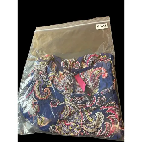 Pure Energy Soft Mesh Blue Pink Paisley Elastic Waist Dolman Sleeve 2x Top