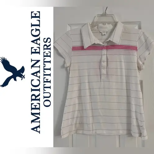 American Eagle Vintage  Polo white and pink stripes slim fit size large