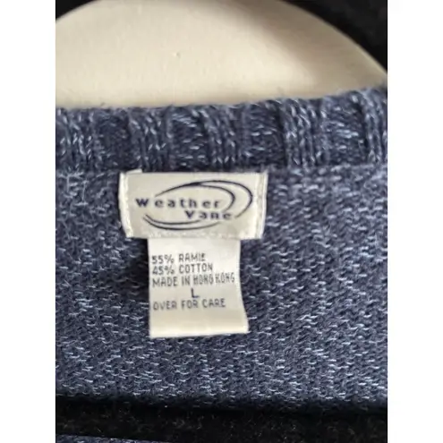 VTG Y2K Weather Vane Womens Large Knit Sweater V Neck Striped Cotton Bodycon Blue