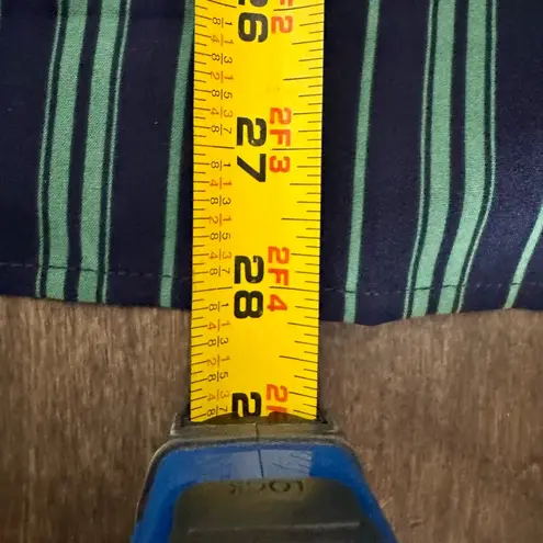 Susan Graver Navy Green Stripe Button Front Blouse LP Collared Stretch Top