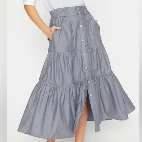 Brochu Walker Revolve Havana Tiered Midi Skirt in Washed Chambray
