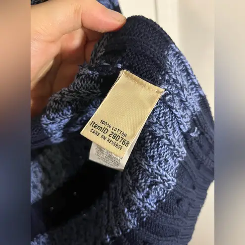 L.L.Bean Blue Stripe Classic Cotton Americana Cable Knit Full Zip Sweater Jacket