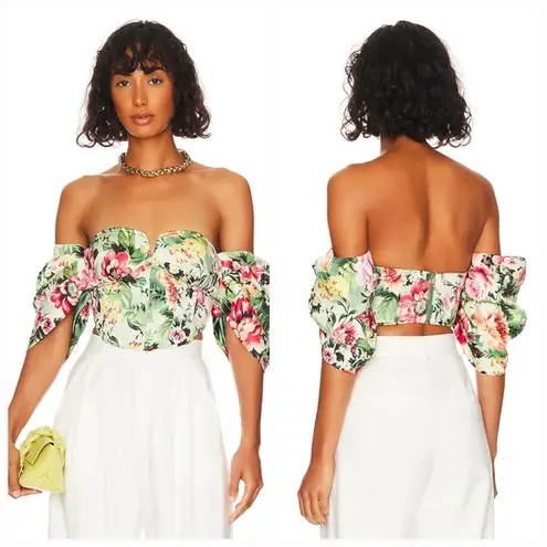 LPA Rae Corset Top in Green Rosa Floral