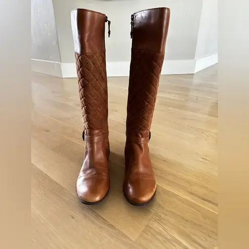 Isaac Mizrahi Cognac Brown Quilted Leather Riding Boots women’s size 9W wide