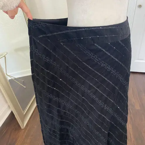 Christopher & Banks Witchy Whimsygoth Black Corduroy Sequin Mesh Midi Skirt 14 L