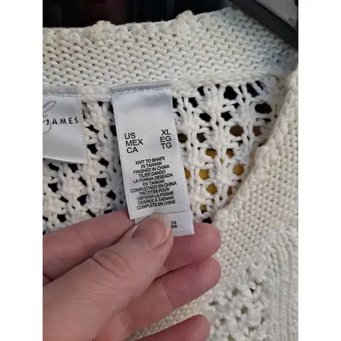 Emma James Woman’s Beige Long Sleeve Button Front Crochet Knit Cardigan Size XL