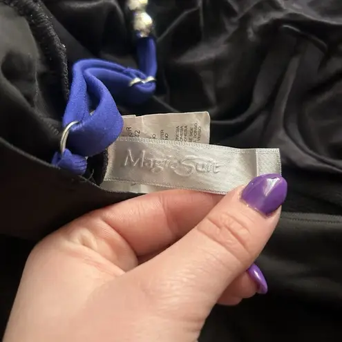 MagicSuit Lisa Draped One Piece Swimsuit Size 12 Blue Tummy Control Slimming