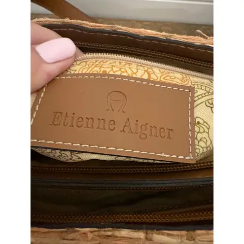 Etienne Aigner Vintage Woven Straw Leather Trim Shoulder Bag Purse Designer