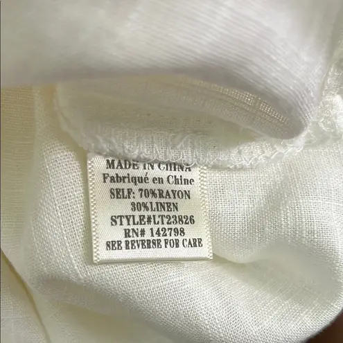 Love Riche NWT Women's White Button-Up Linen Blend Tunic Top Size Large