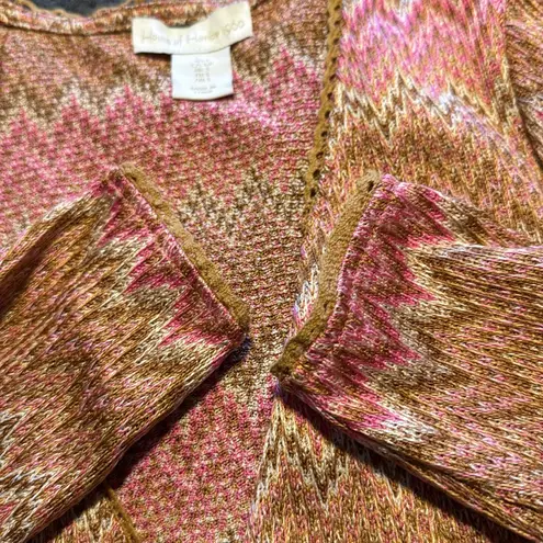 House of Harlow 1960 pink brown chevron open front crop cardigan small