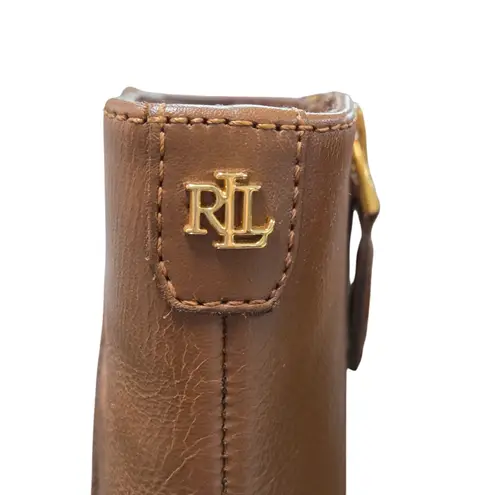 Lauren Ralph Lauren Willa Brown Leather Bootie — Wood Heel Zip Ankle 9