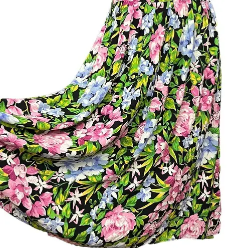 Vintage 80’s/90’s All That Jazz Black Floral Dress Fit and Flare Midi Style S Green