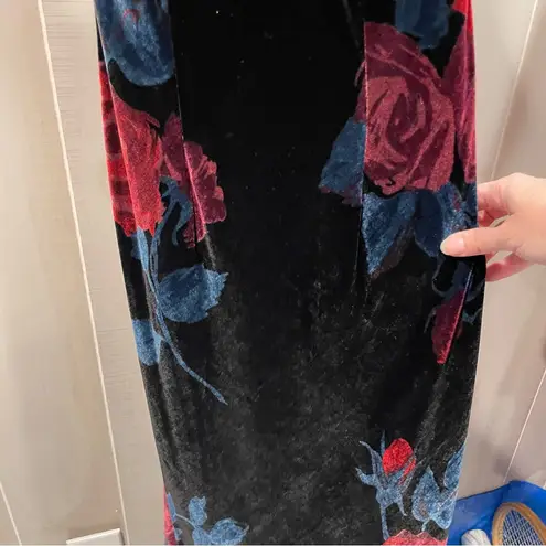 Monsoon Stunning vintage 90s-Y2K velvet floral whimsigoth maxi slip dress silk