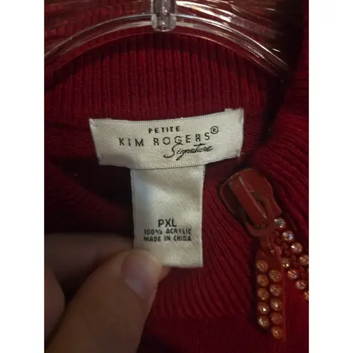 kim rogers Petite Red Mock Neck Sweater, Women's PXL V-Neck, Rhinestone Zipper