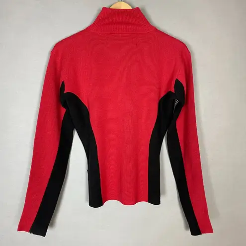 Obermeyer Vintage Obermyer Sweater 90s Red Striped Quarter Zip Women Size Medium Red Black