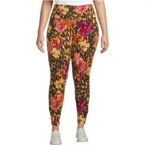 Terra & Sky Floral Pink Green High Rise Leggings Plus 0x 14W NWT