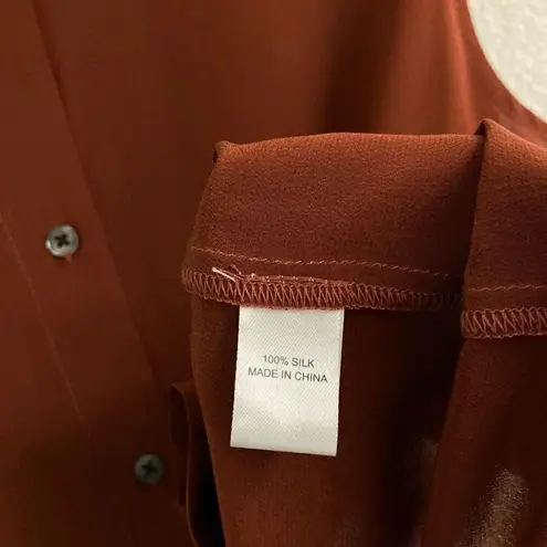 OAK Boutique Brand Silk Button Up Blouse Extended Gun Flap Blouse Oxblood Size S Orange