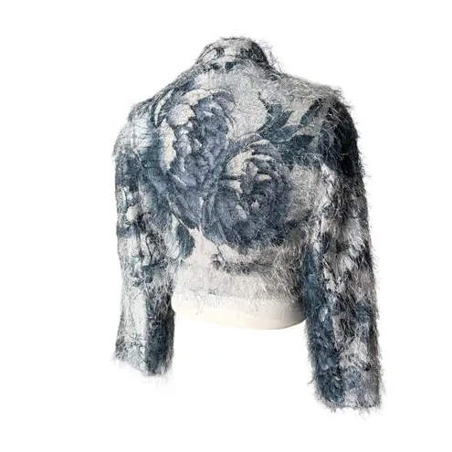 Vintage 90’s Rare Mesmerize Fuzzy Long Eyelash Zip Front Crop Top/Jacket, Sz S Blue