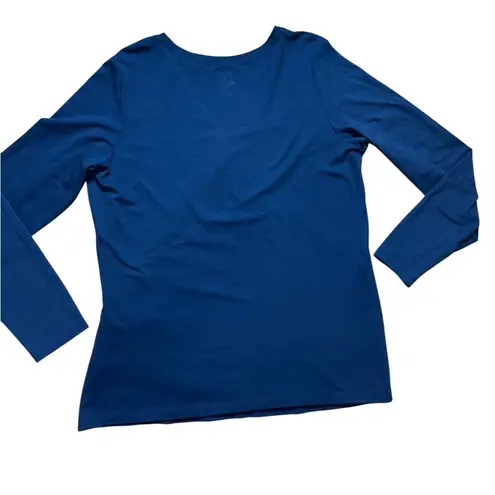 LL Bean Navy Long Sleeve Faux Wrap Ruched Top Clean Girl Essential Sz L Blue Size L