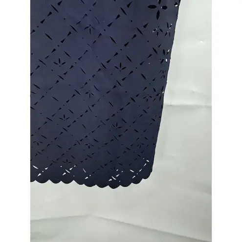 J. Crew Laser Cut Dress Women 2 Tall Navy Blue Sheath Mini Contemporary Preppy