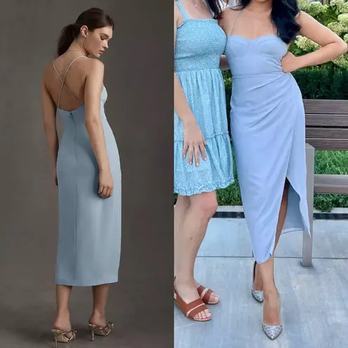 BHLDN NWT Anthropologie Emanuelle Georgette Bustier Midi Dress Storm Cloud Blue