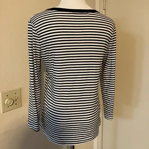 Michael Stars Striped Long Sleeve Shirt Black White one size