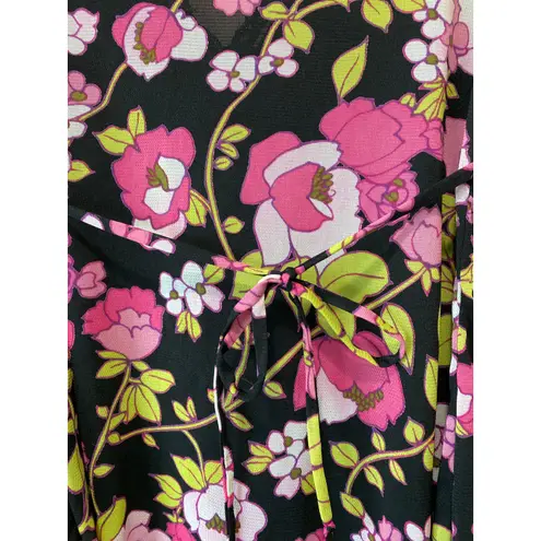 Self Esteem Vintage Babydoll Micro Mesh Lace Asymmetrical V Neck Top Sz M Y2K Floral Pink