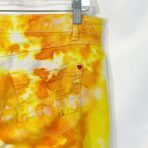 Denim 24/7 Plus Size 14W Jeans Handmade Tie Dye Distressed Skinny Yellow 851