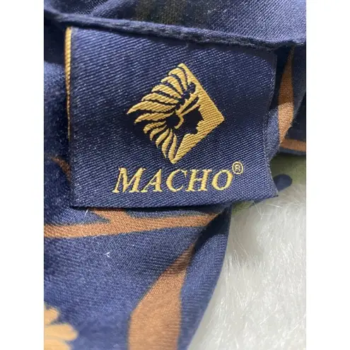 Vintage Macho Silk Scarf With Colorful Abstract Design Made In Turkey Designed I Blue