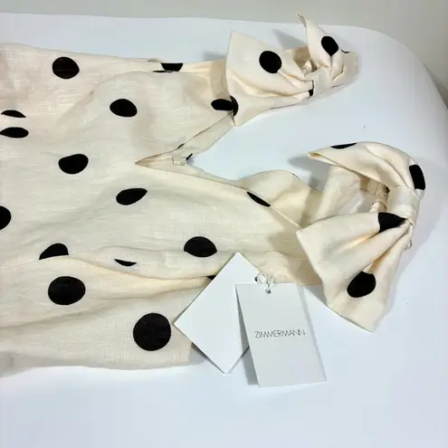 Zimmermann Crush Polka Dot Linen Midi Dress Cream Black US 12 AU 4 NWT