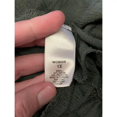 Dress Barn  Shirt Womens 1X Olive Green Peasant Boho Embroidered Tassel Tie Top - Image 8