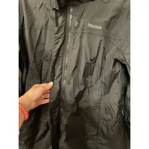 Marmot Women's PreCip Eco Black Hooded Waterproof Lightweight Rain Jacket, L