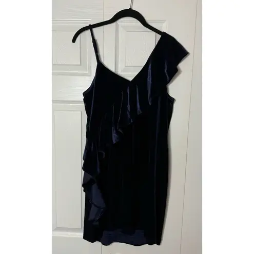 19 Cooper NEW Navy Blue Velvet Velour Ruffle Asymmetrical Mini Dress Size XS