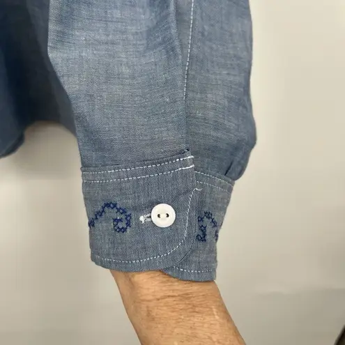 VTG 1970's Big Mac Womens Blue Embroidered Chambray Shirt God Bless America Size XL