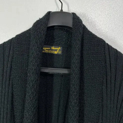 Designer Threads 100% Alpaca Open Front Cardigan Sweater XL Black Hand Made Knit