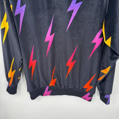 Aviator Nation Crew Sweatshirt Womens Medium Black Velvet Ombre Lightning Bolt